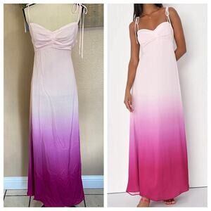 NWOT Lulus Maximum Allure Pink and Purple Ombre Satin Tie-Strap Maxi Dre…